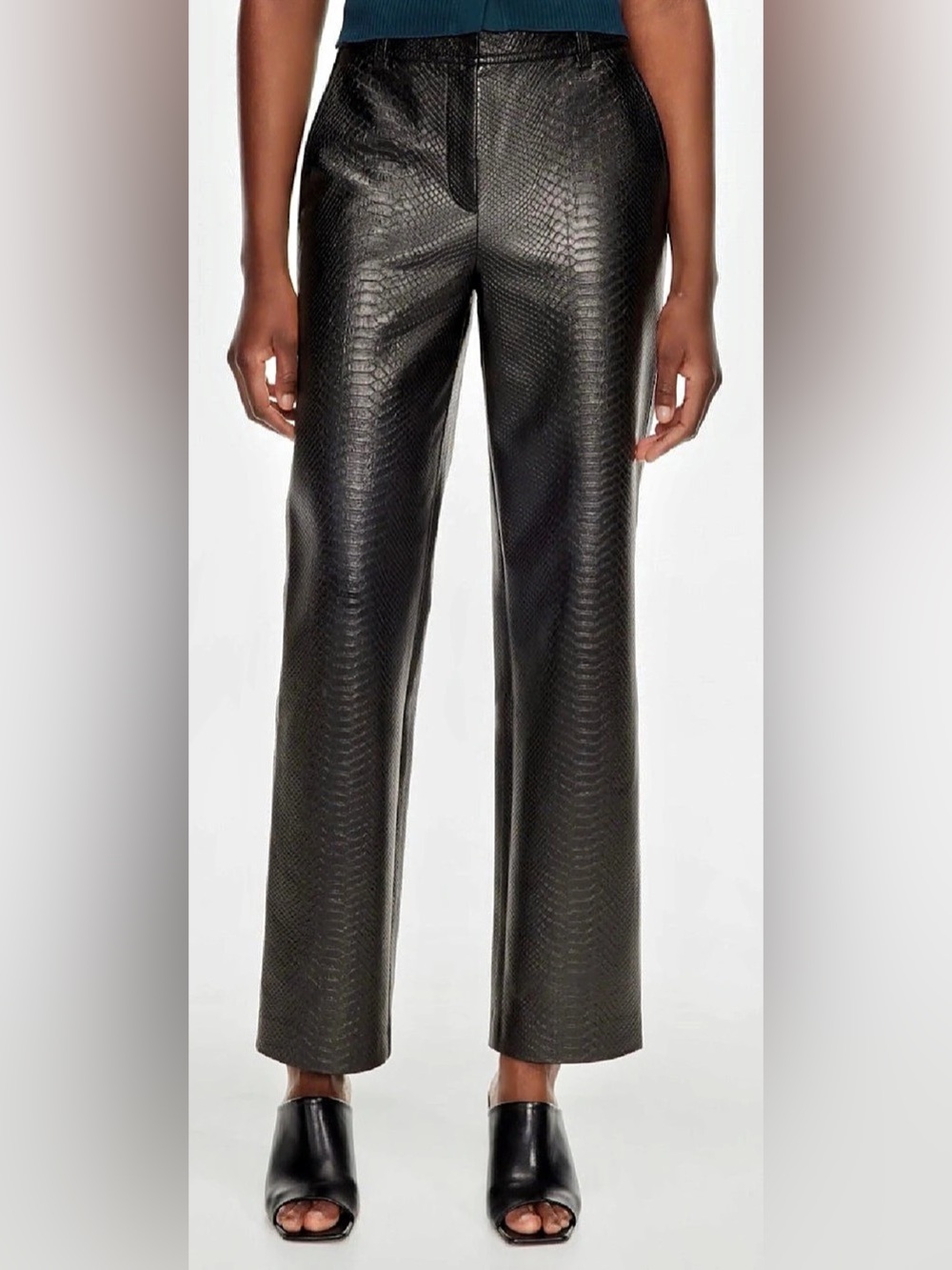Babaton Command Pant Aritzia Black Python Embossed Vegan Faux Leather Size 4